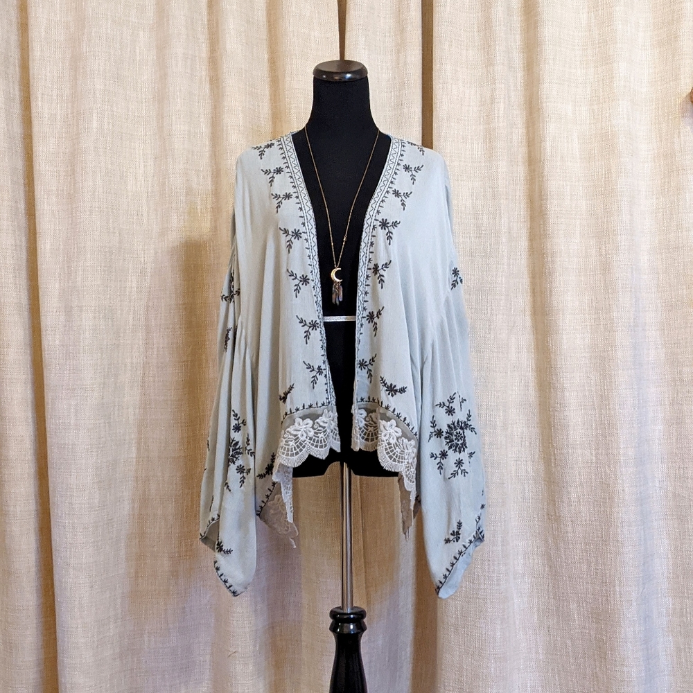 Free People Boho Embroidered Lace Kimono